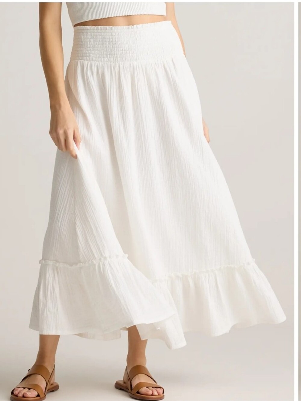 Quince 100% Organic Cotton Gauze Smocked Maxi Skirt Medium White
